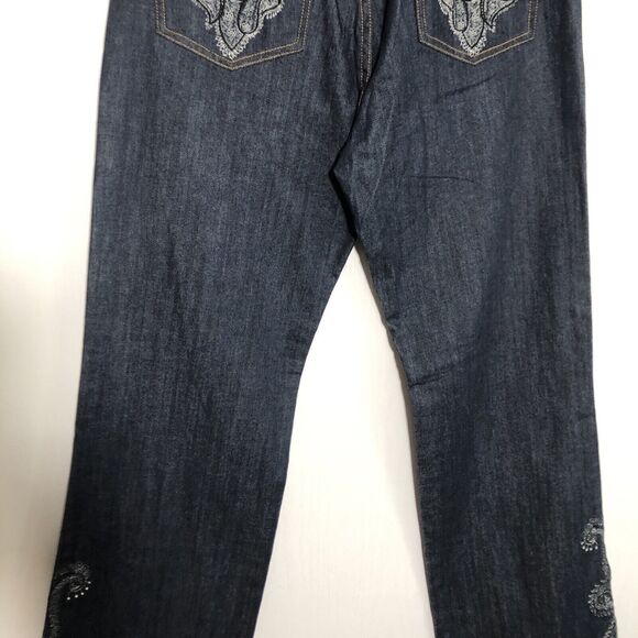 Pamela McCoy Jeans Womens 12 Blue Bootcut Dark Embroidered Paisley Cinch New - Picture 10 of 13
